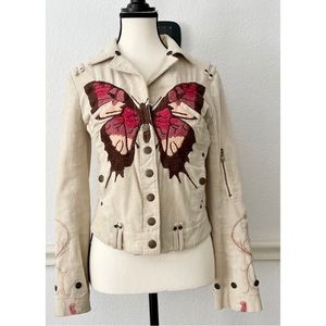 Vintage Johnny Was Corduroy Jacket Embroidered Butterfly Paisley Y2K Boho Cowboy